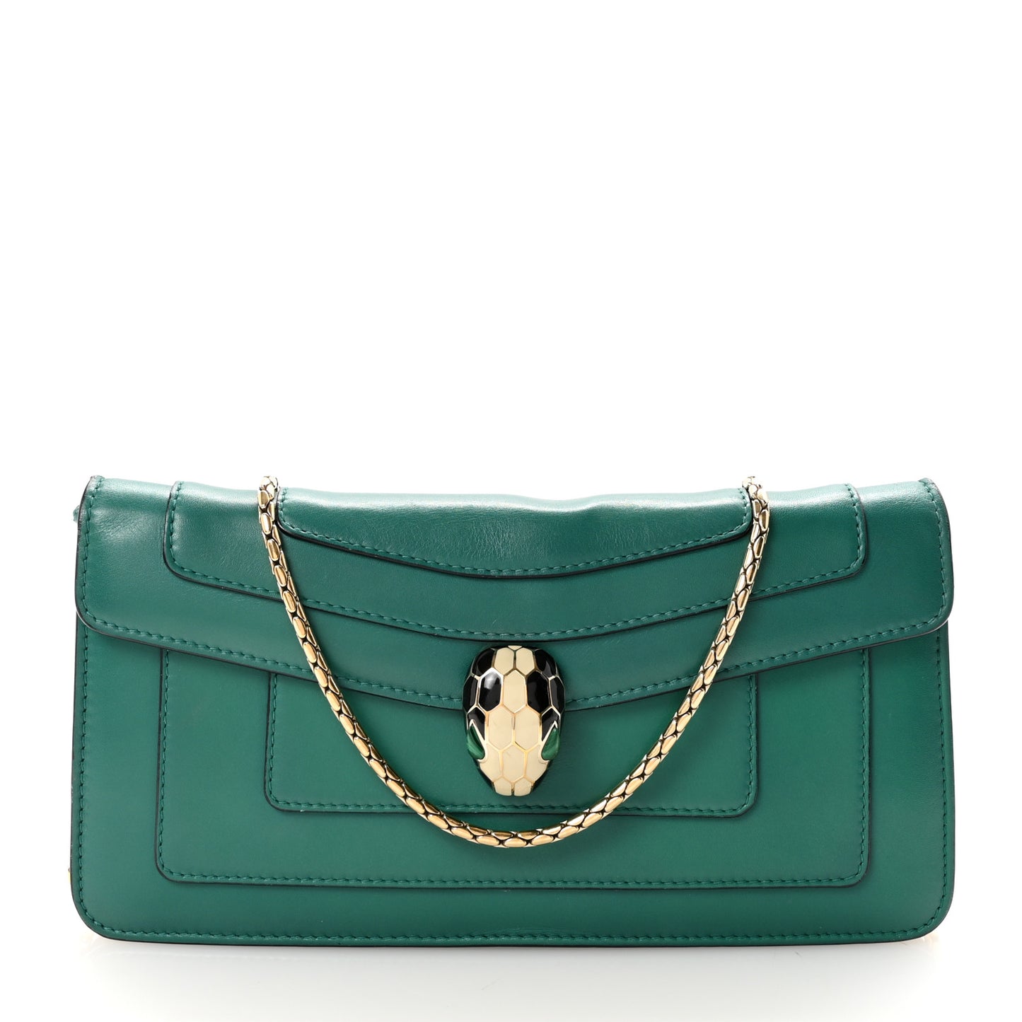 Calfskin Serpenti Forever Flap Clutch  Emerald Green