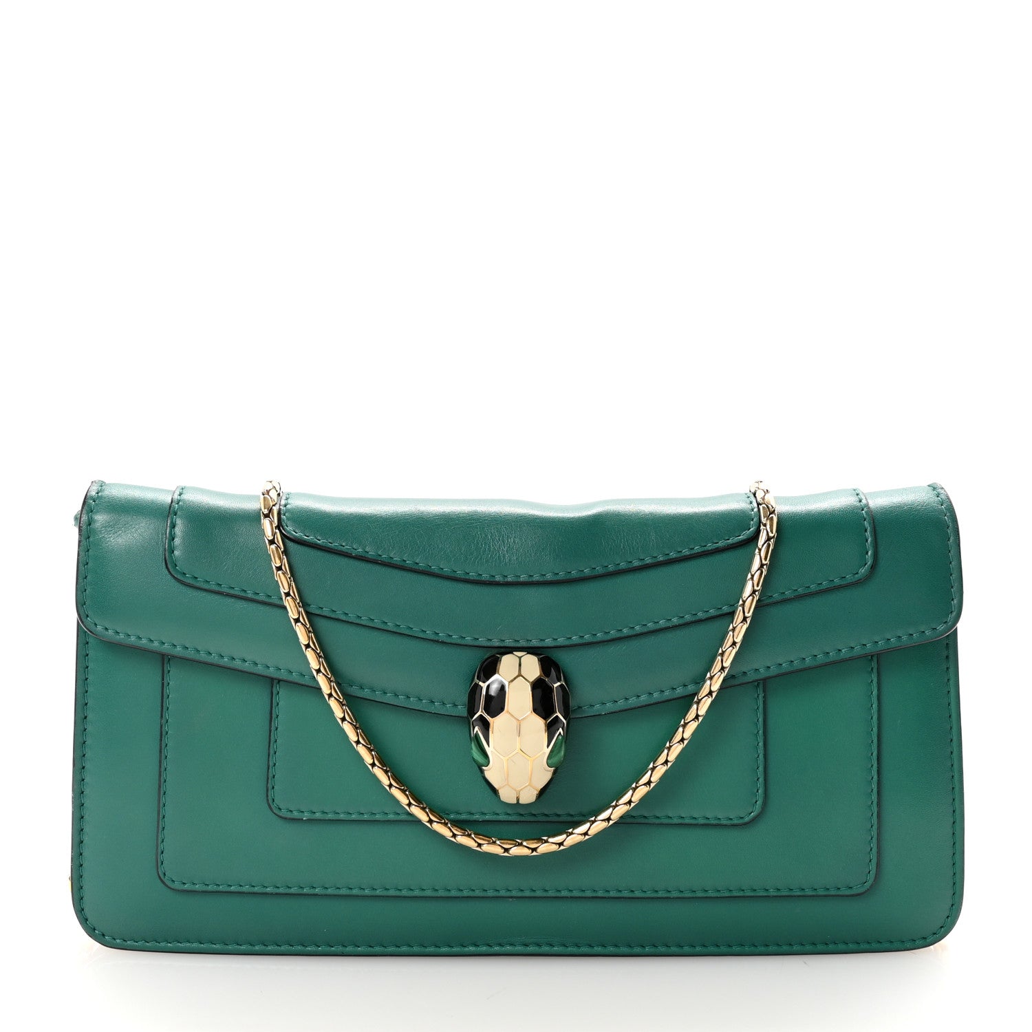 Bulgari Calfskin Serpenti Forever Flap Clutch  Emerald Green 1 of 9