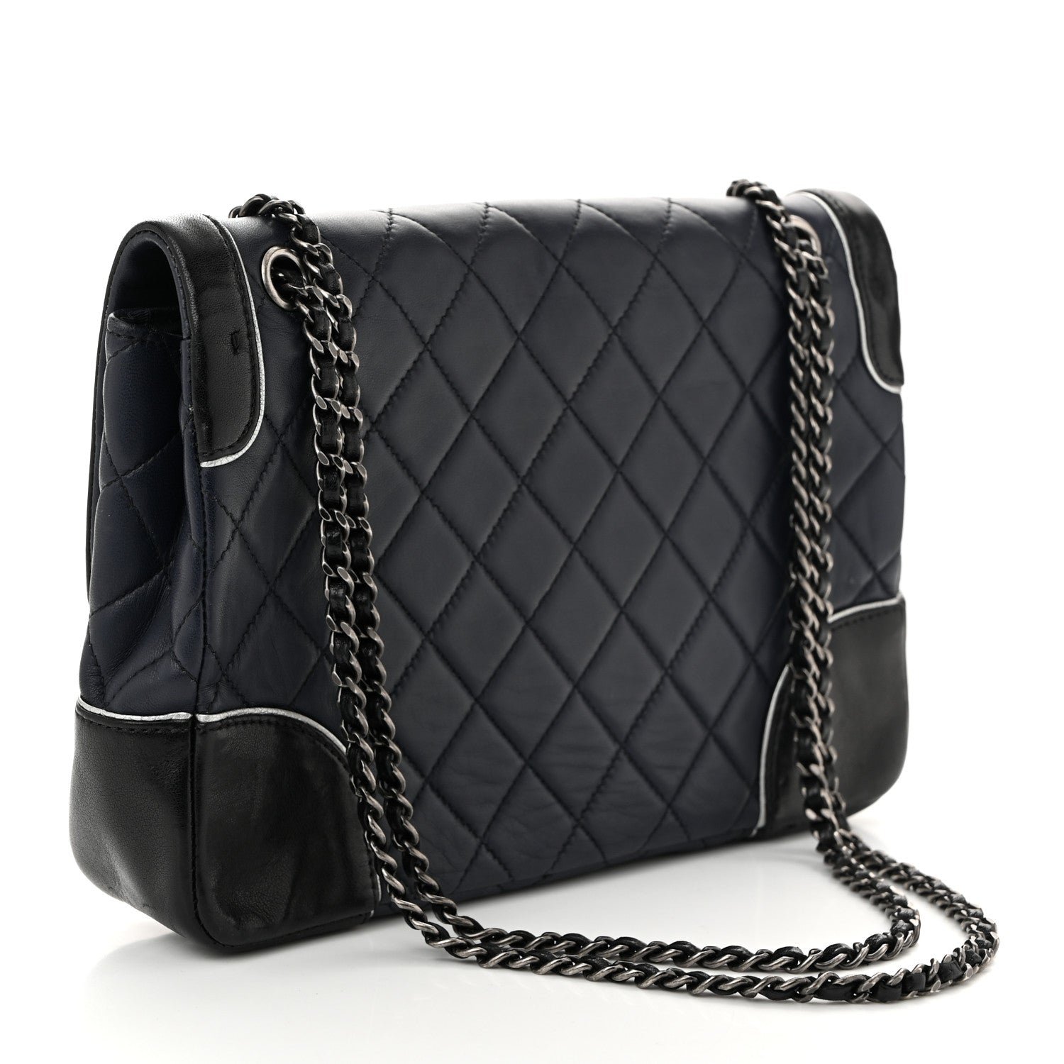 Chanel Calfskin Quilted Bi-Color Jumbo Flap Blue Black 3 of 11