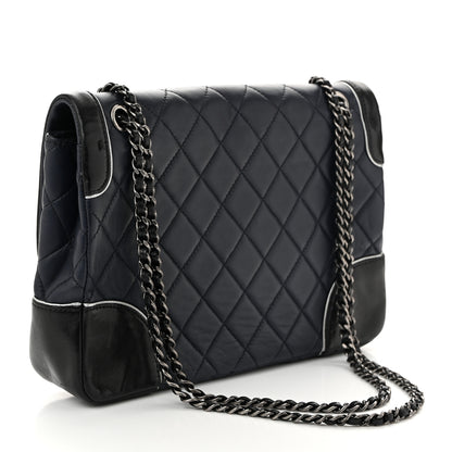 Chanel Calfskin Quilted Bi-Color Jumbo Flap Blue Black 3 of 11