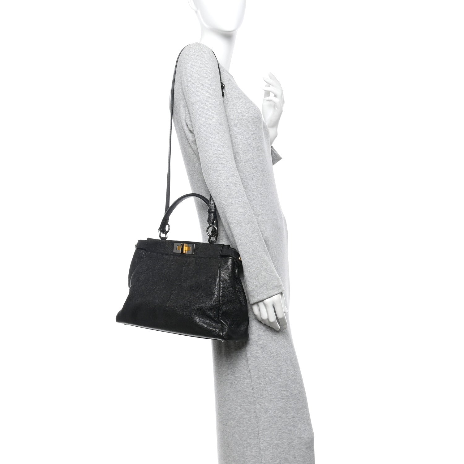 Fendi Goatskin Zucca Medium Peekaboo Iconic Satchel Black Tobacco 2 of 9