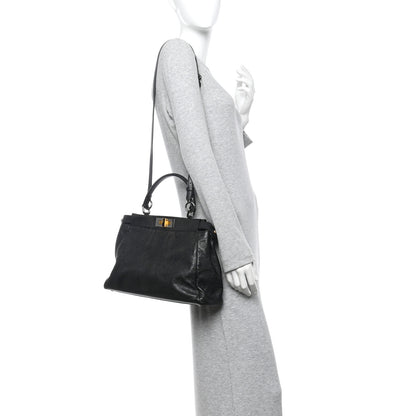 Fendi Goatskin Zucca Medium Peekaboo Iconic Satchel Black Tobacco 2 of 9