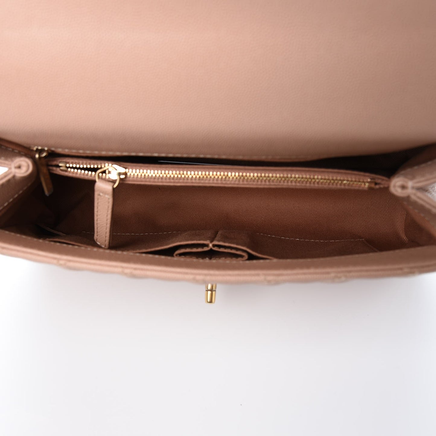 Caviar Quilted Small Coco Handle Flap Light Beige