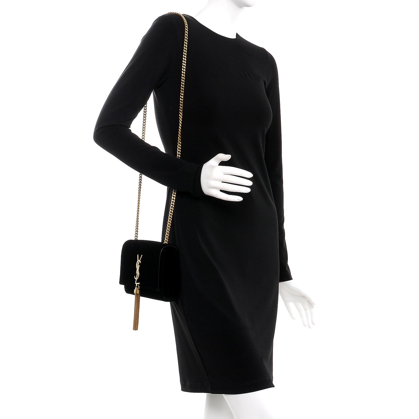 Velvet Small Monogram Kate Tassel Shoulder Bag Black