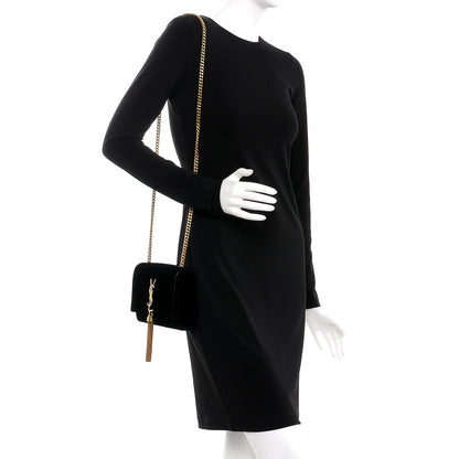 Saint Laurent Velvet Small Monogram Kate Tassel Shoulder Bag Black 2 of 7