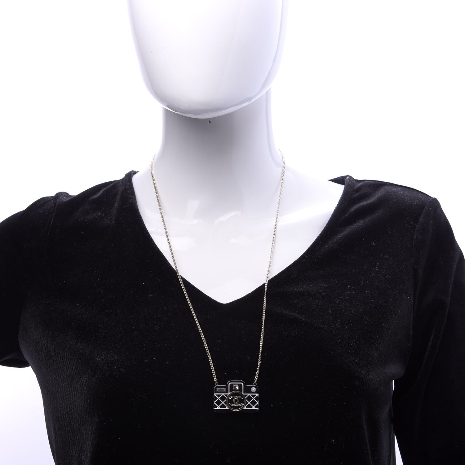 Chanel Resin Camera CC Necklace Black Gold 2 of 5