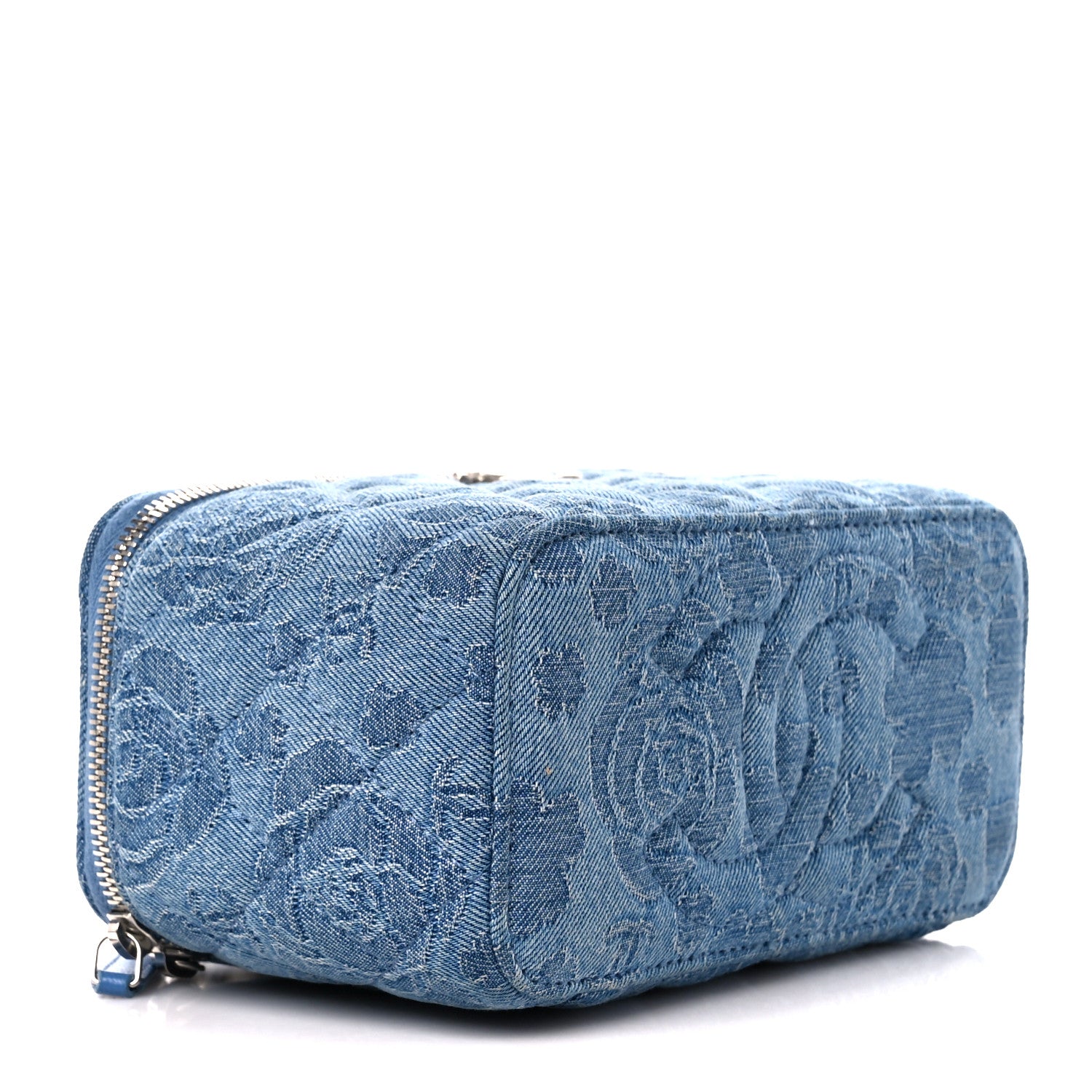 Chanel Denim Quilted Sweetheart Small Vanity Case With Chain Blue 4 of 10