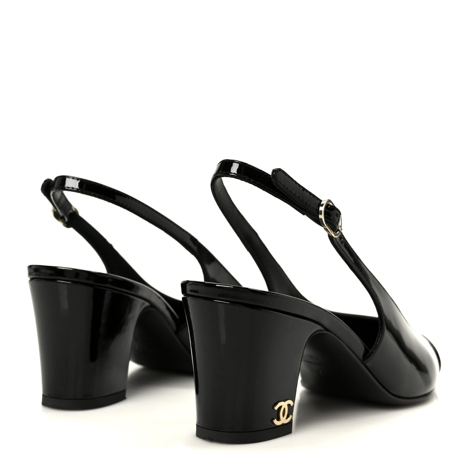 Chanel Patent Calfskin Cap Toe CC Slingback Pumps 36 Black 1875457