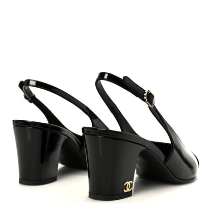 Chanel Patent Calfskin Cap Toe CC Slingback Pumps 36 Black 5 of 9