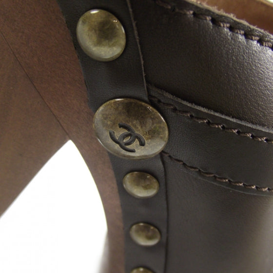 Chanel Leather Studded Clogs 38 Brown 8 of 8