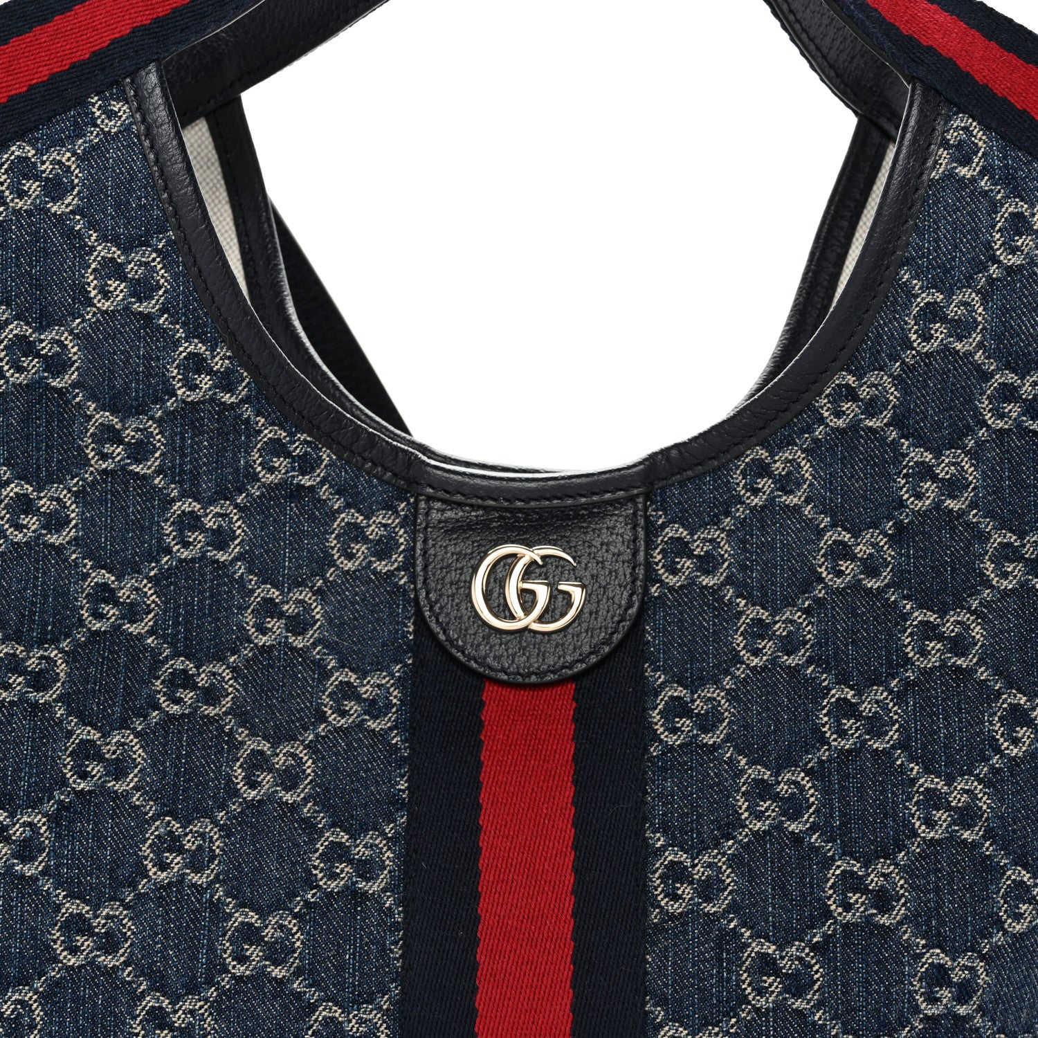 Gucci Denim GG Monogram Web Small Giglio Tote Blue White 8 of 10