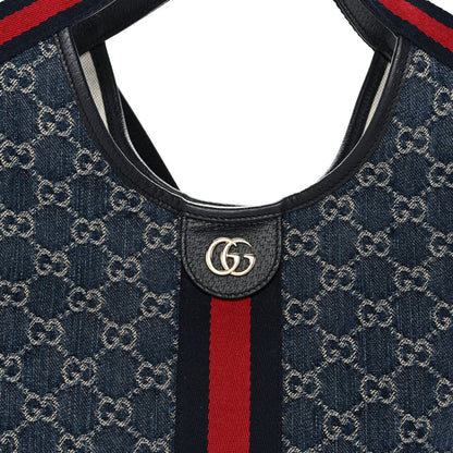 Gucci Denim GG Monogram Web Small Giglio Tote Blue White 8 of 10