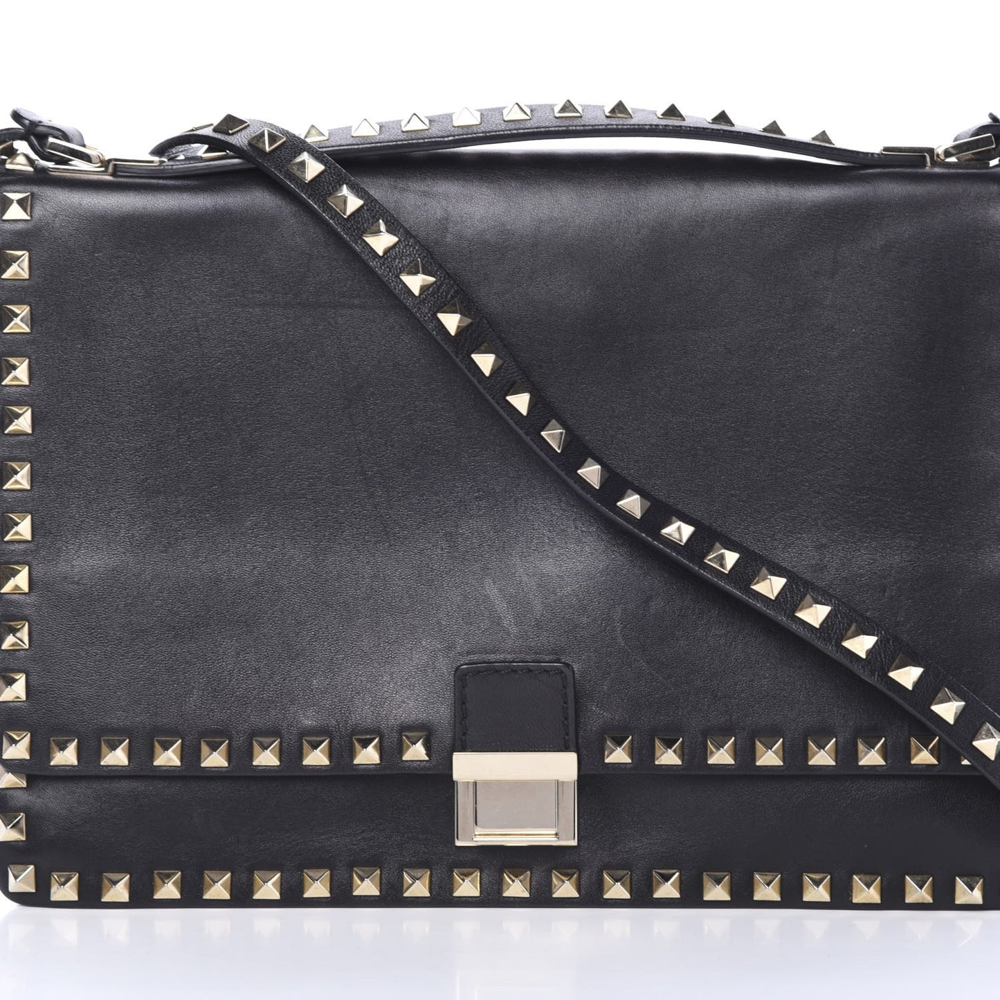 Calfskin Rockstud Top Handle Crossbody Black
