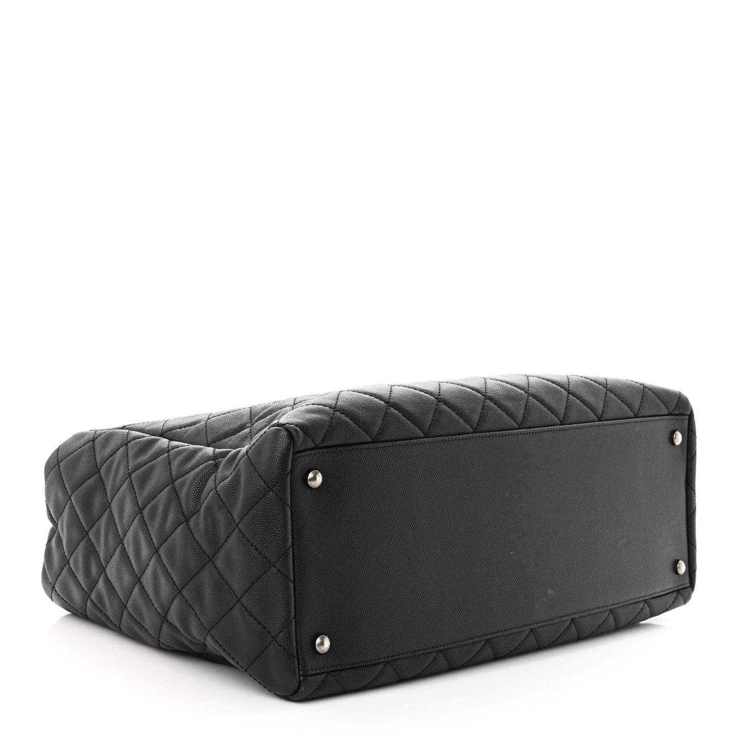 Caviar Lizard Quilted Large Coco Handle Shopping Tote Black