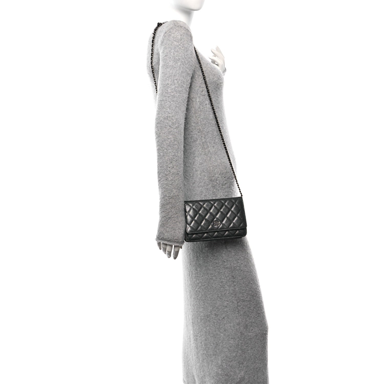 Chanel Pearly Caviar Quilted Wallet on Chain WOC Grey 2 of 12