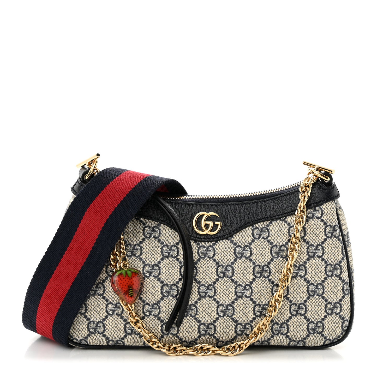 GG Supreme Monogram Textured Dollar Calfskin Web Small Ophidia GG Handbag Beige Blue