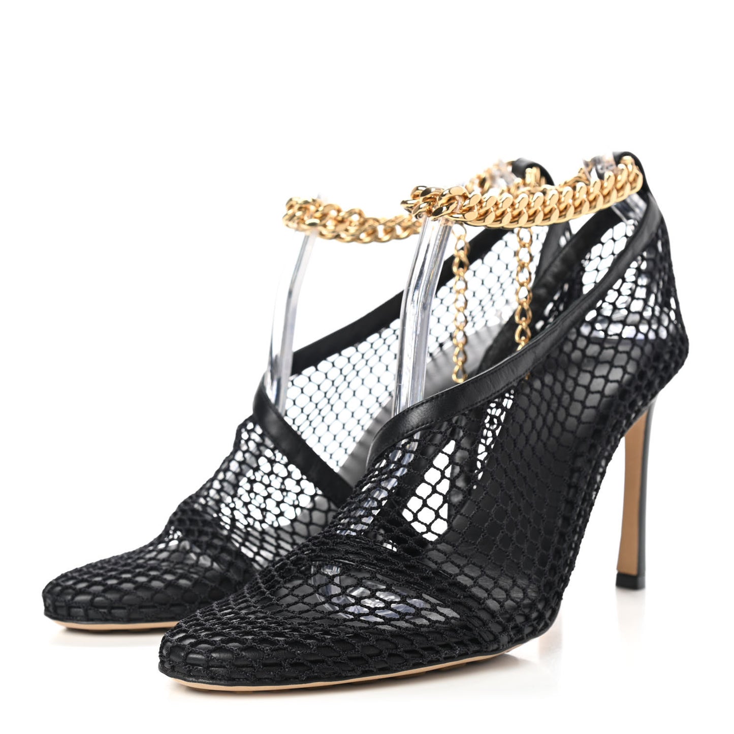 Mesh Nappa Chunky Chain Sandals 38 Black