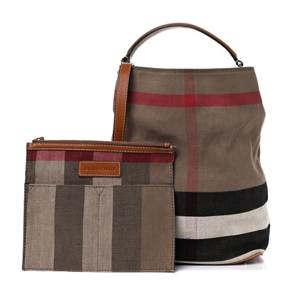 Burberry Canvas Mega Check Medium Ashby Hobo Saddle Brown 1 of 20