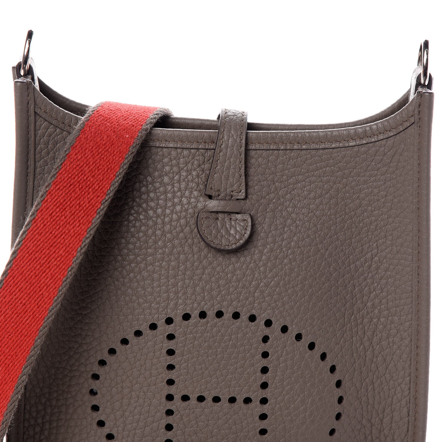 Hermes Taurillon Clemence Amazone Evelyne TPM Etain Rouge Casaque 7 of 9