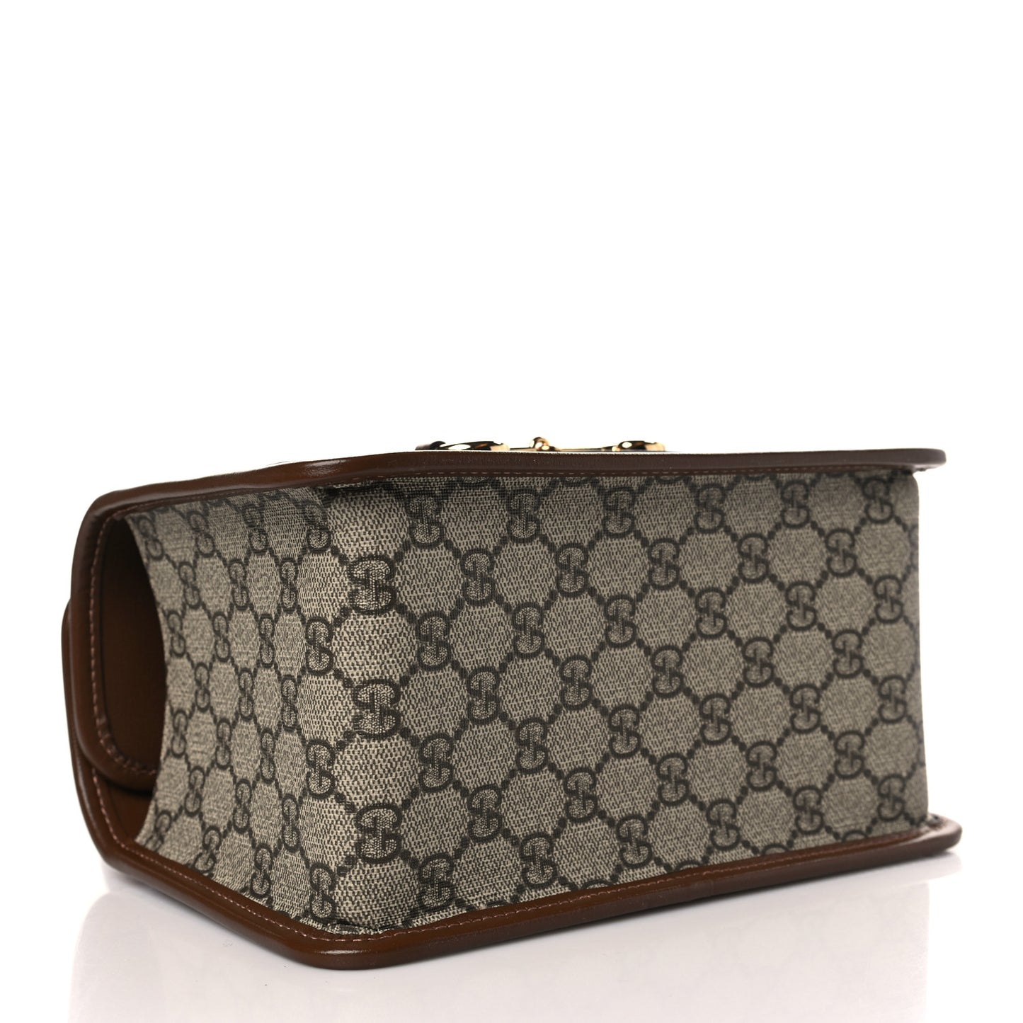 GG Supreme Monogram Azalea Calfskin Mini Horsebit 1955 Foldover Top Handle Bag Beige Ebony Brown Sugar
