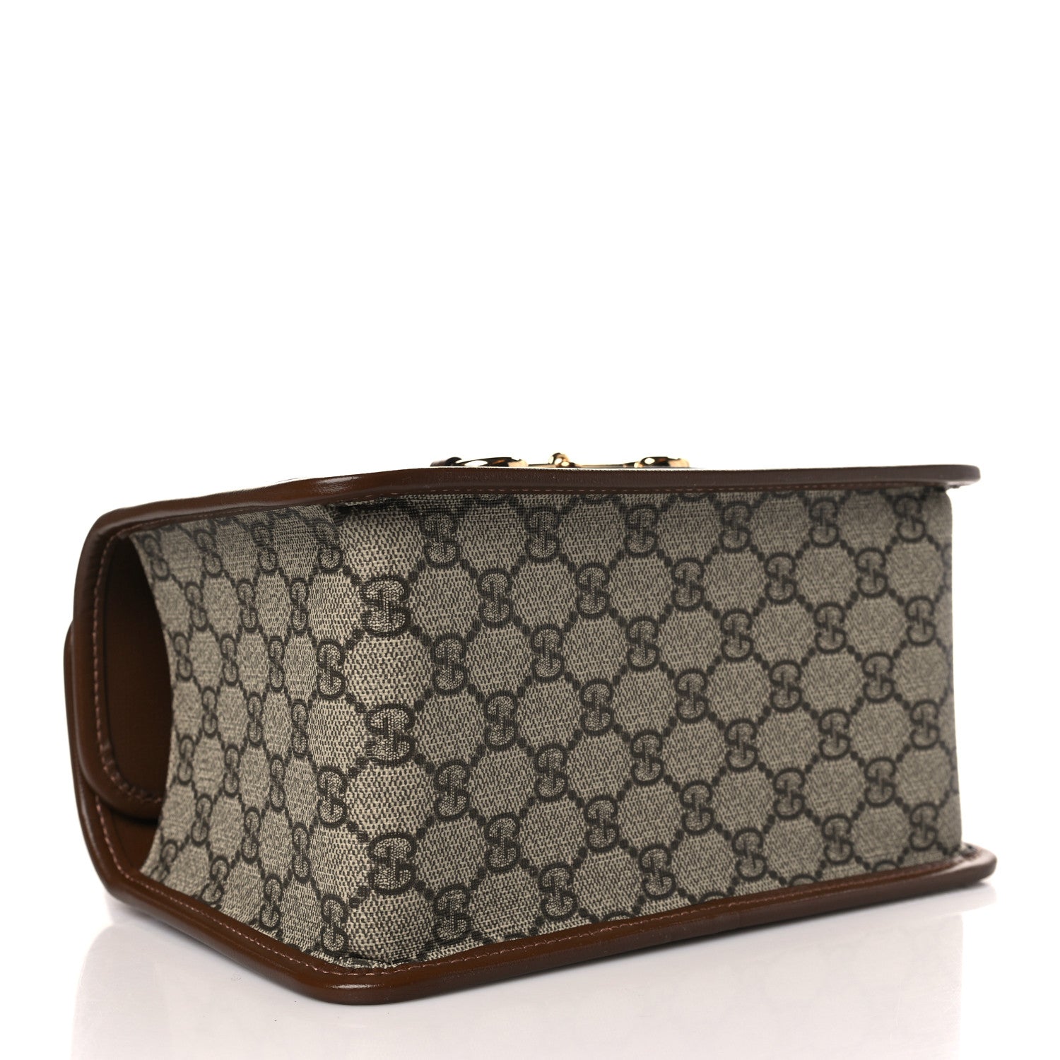 Gucci GG Supreme Monogram Azalea Calfskin Mini Horsebit 1955 Foldover Top Handle Bag Beige Ebony Brown Sugar 3 of 8