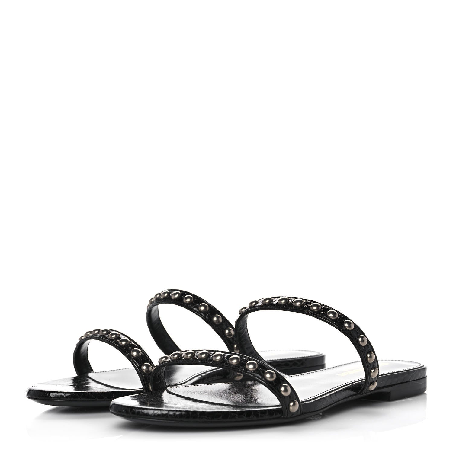 Saint Laurent Ayers Snakeskin Embellished Kate Flat Sandals 36 Black 3 of 10