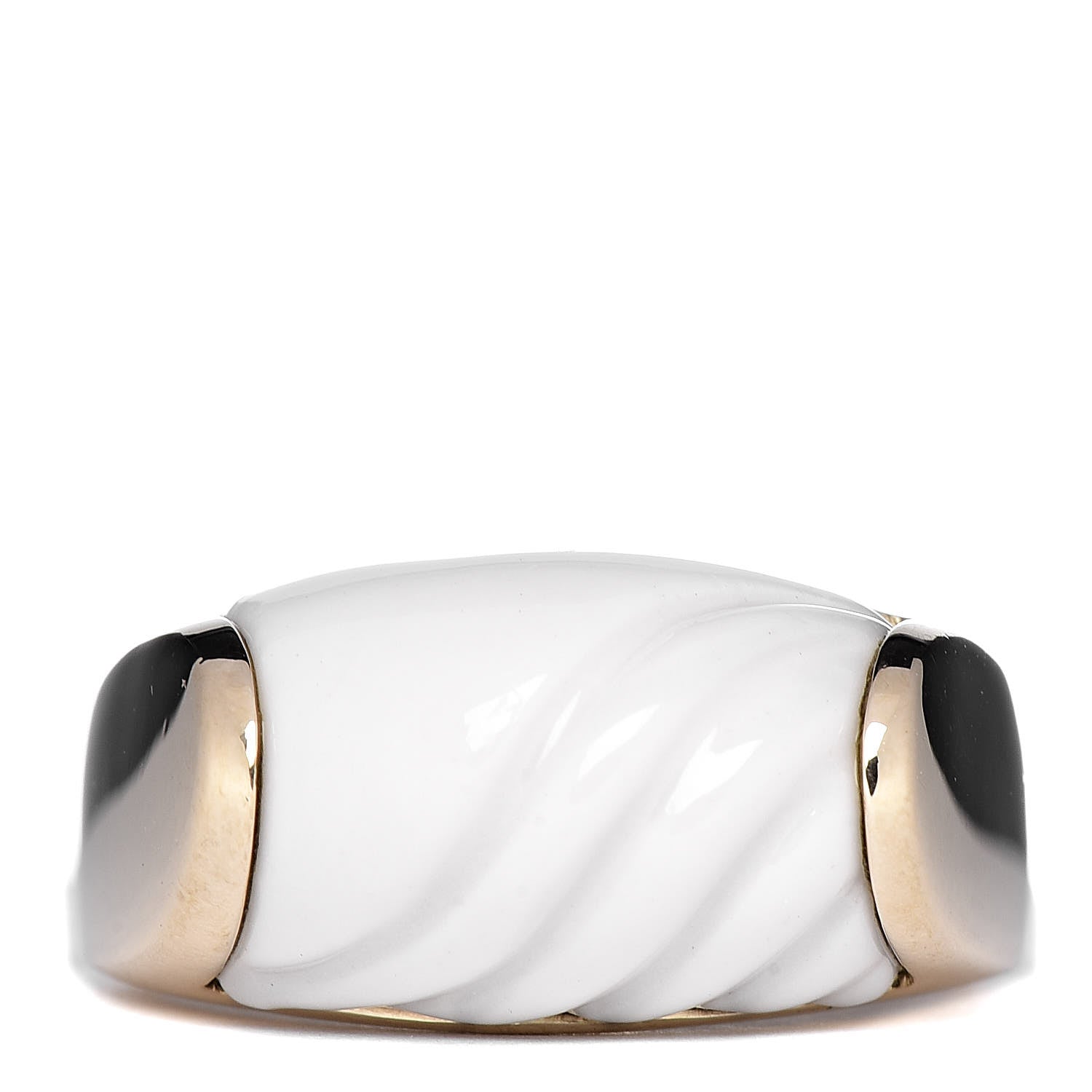 Bulgari 18K Yellow Gold White Ceramic Tronchetto Ring 52 6 1 of 6