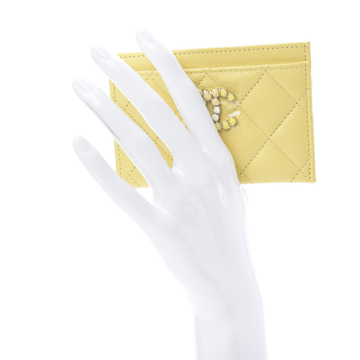 Chanel Caviar Quilted Crystal Card Holder Yellow 2 of 9