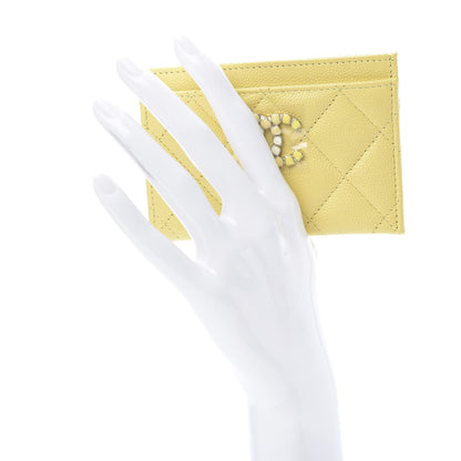 Chanel Caviar Quilted Crystal Card Holder Yellow 2 of 9