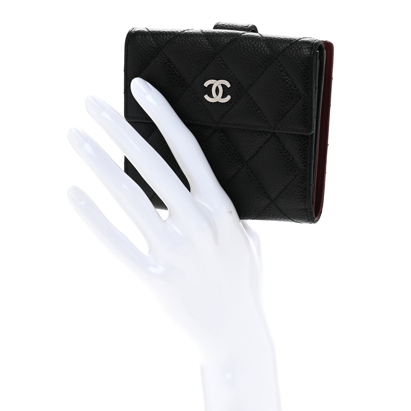 Caviar Quilted Compact French Flap Wallet Black