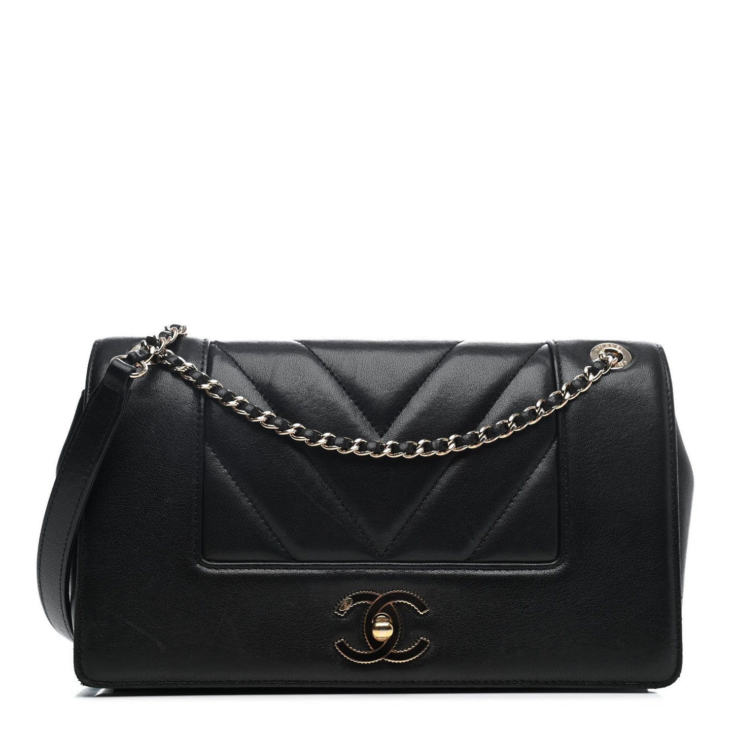Sheepskin Chevron Quilted Medium Vintage Mademoiselle Flap Black
