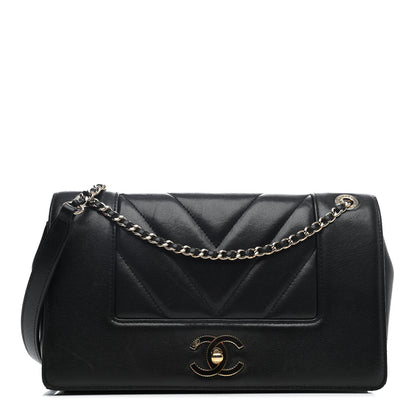 Chanel Sheepskin Chevron Quilted Medium Vintage Mademoiselle Flap Black 1 of 4