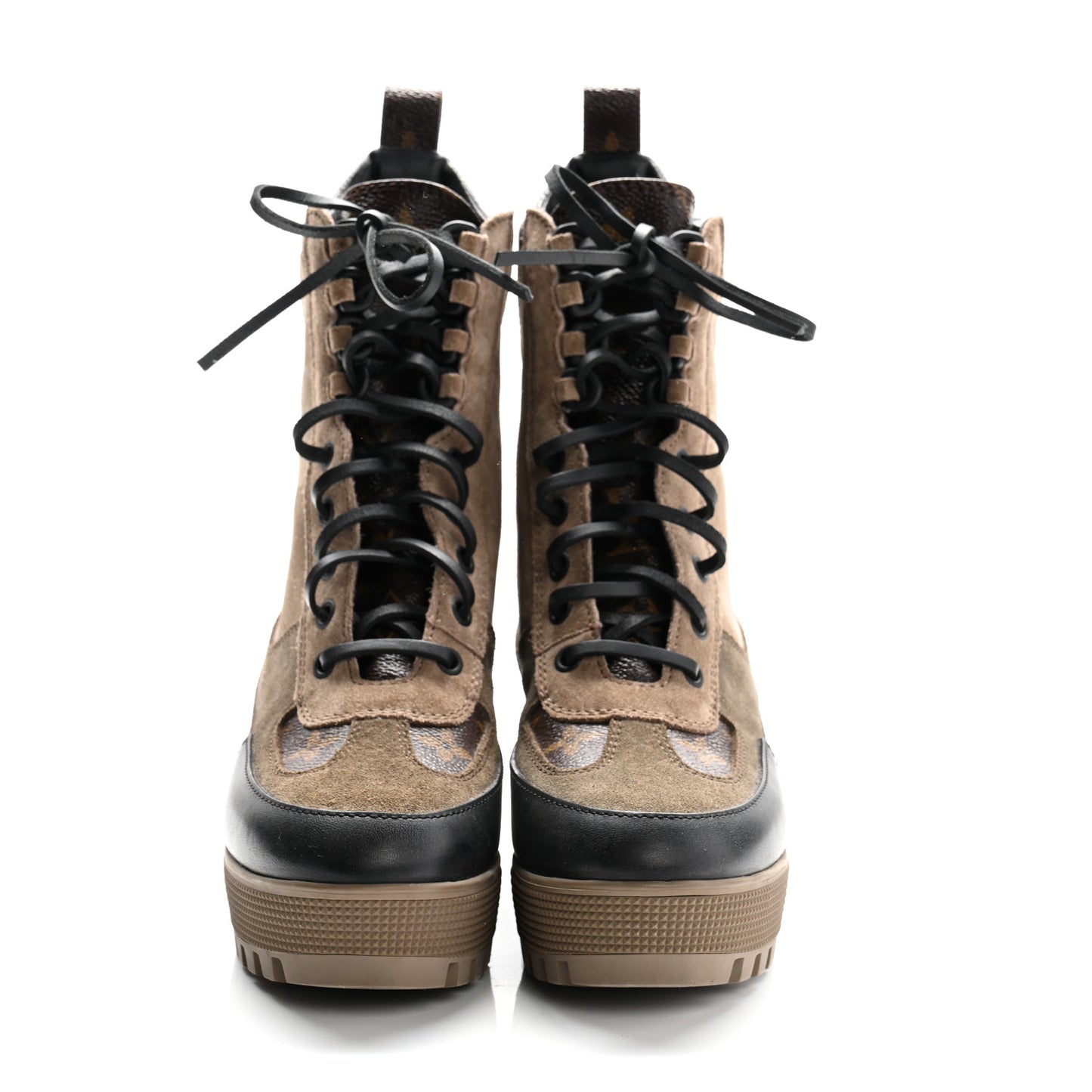 Suede Calfskin Monogram Laureate Platform Desert Boots 36 Beige