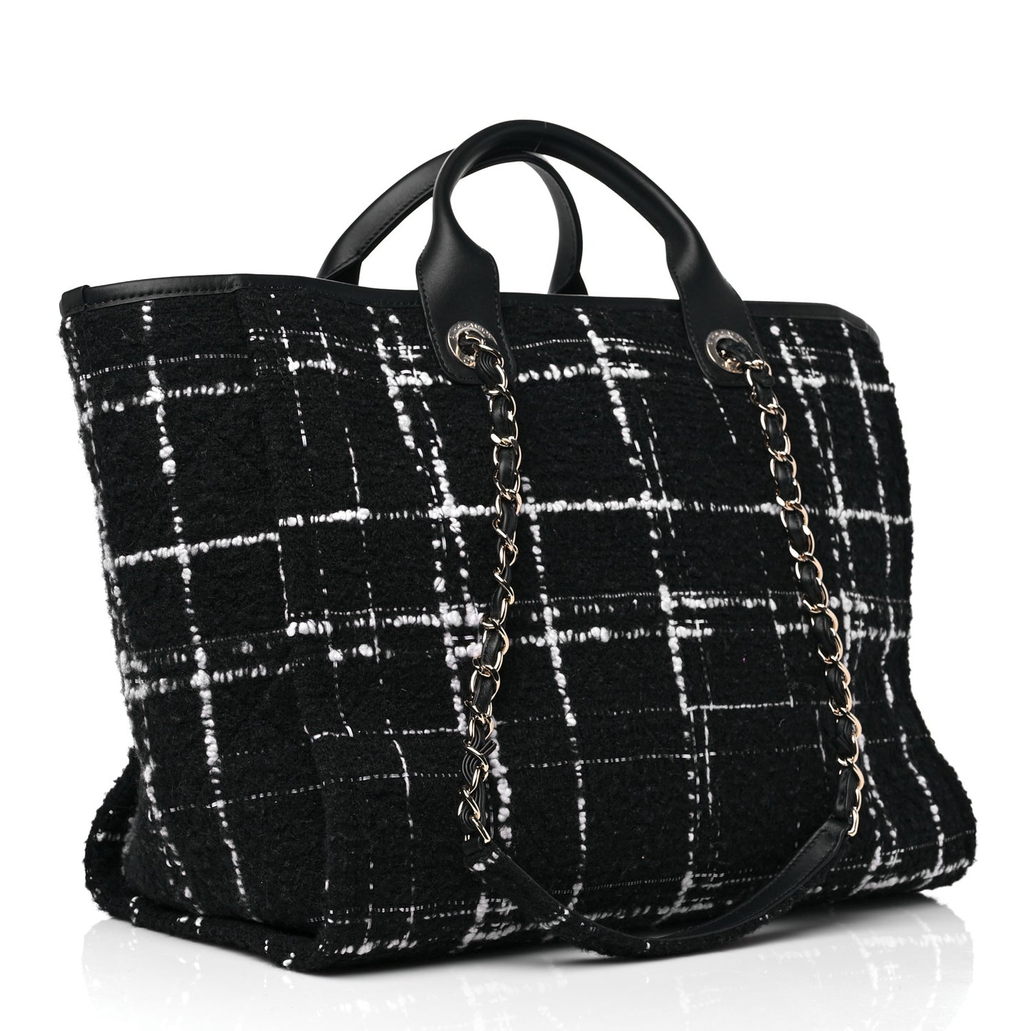 Tweed Medium Deauville Tote Black White Multicolor