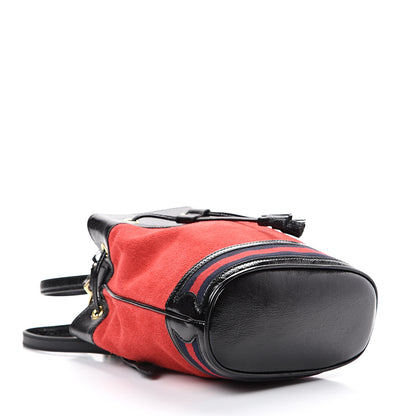 Gucci Suede Patent Web Small Ophidia Bucket Bag Hibiscus Red Black 3 of 9