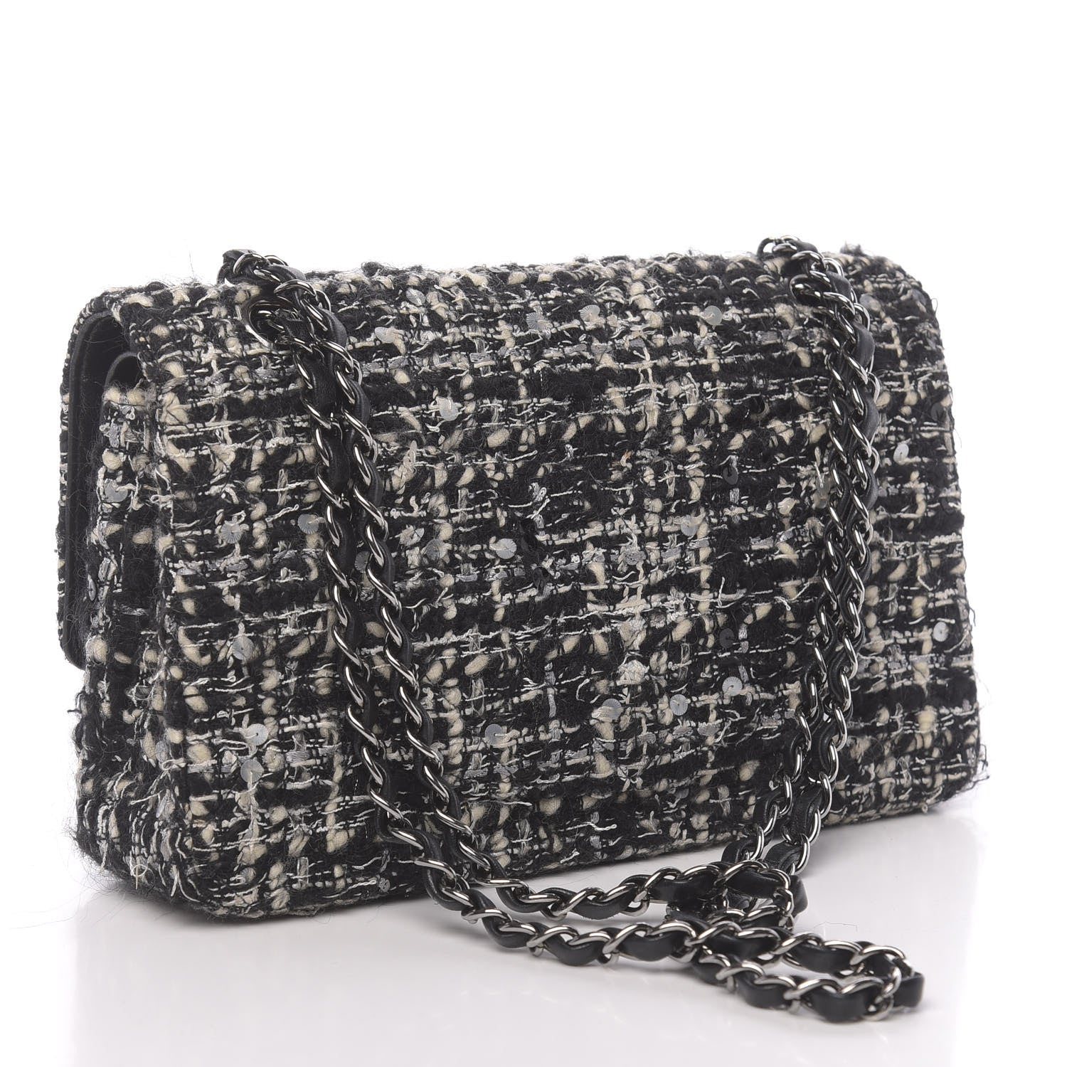 Chanel Tweed Sequin Quilted Medium Double Flap Black 3 of 13