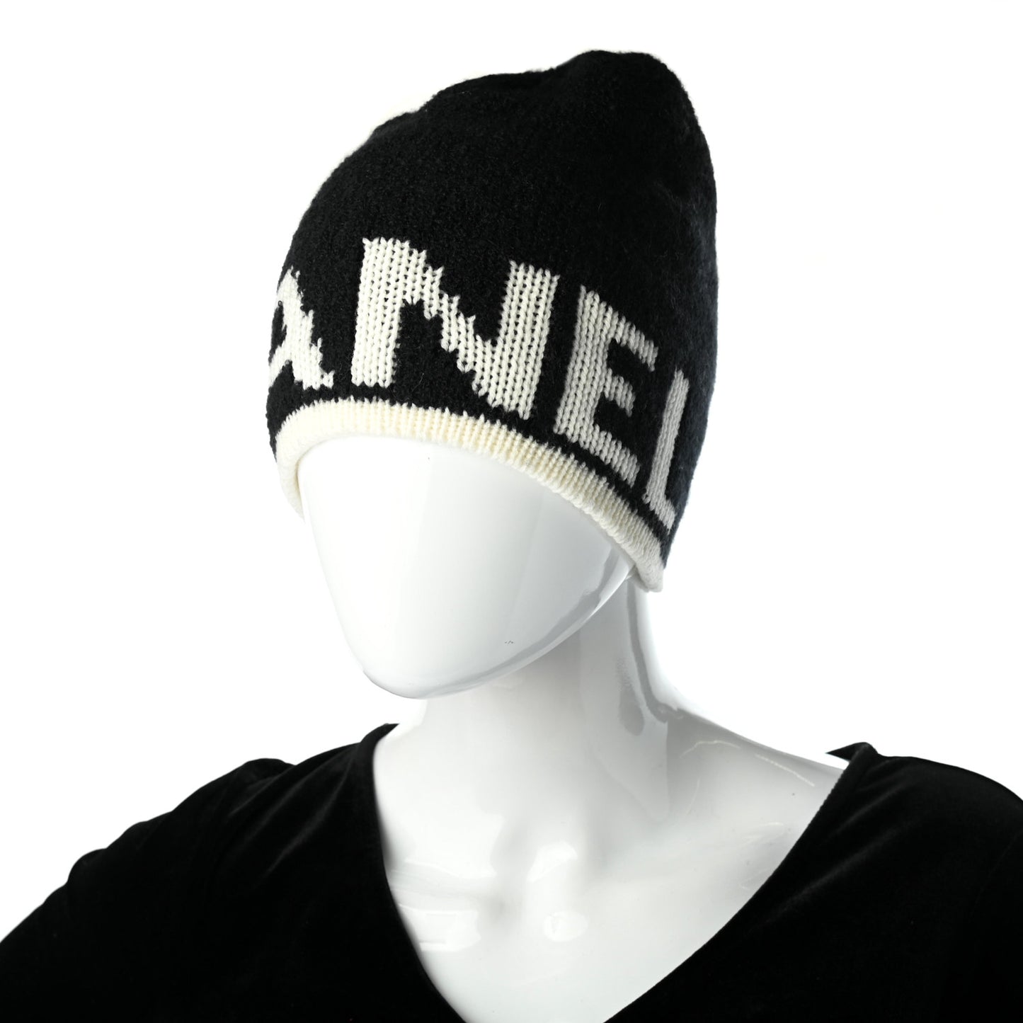 Cashmere Logo Beanie Hat Black White