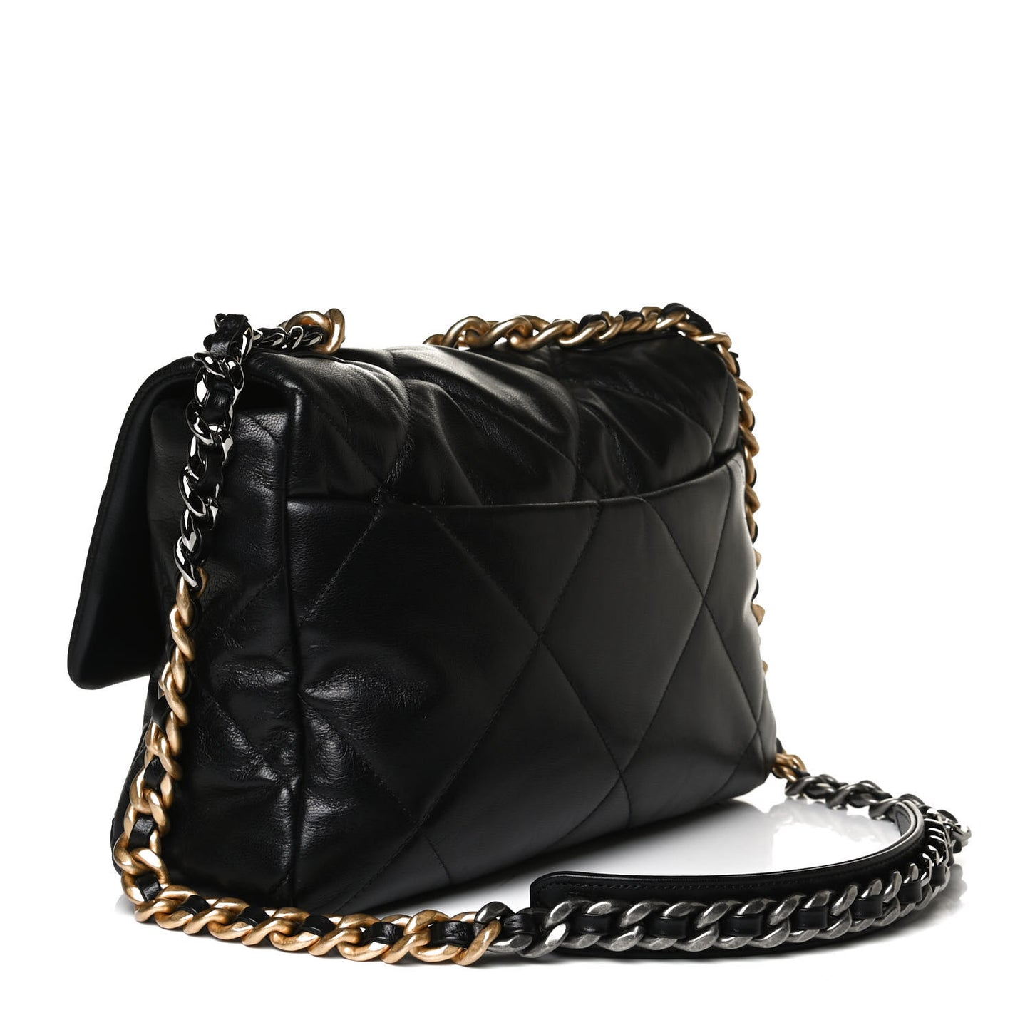 Shiny Goatskin Quilted Large Chanel 19 Flap Black