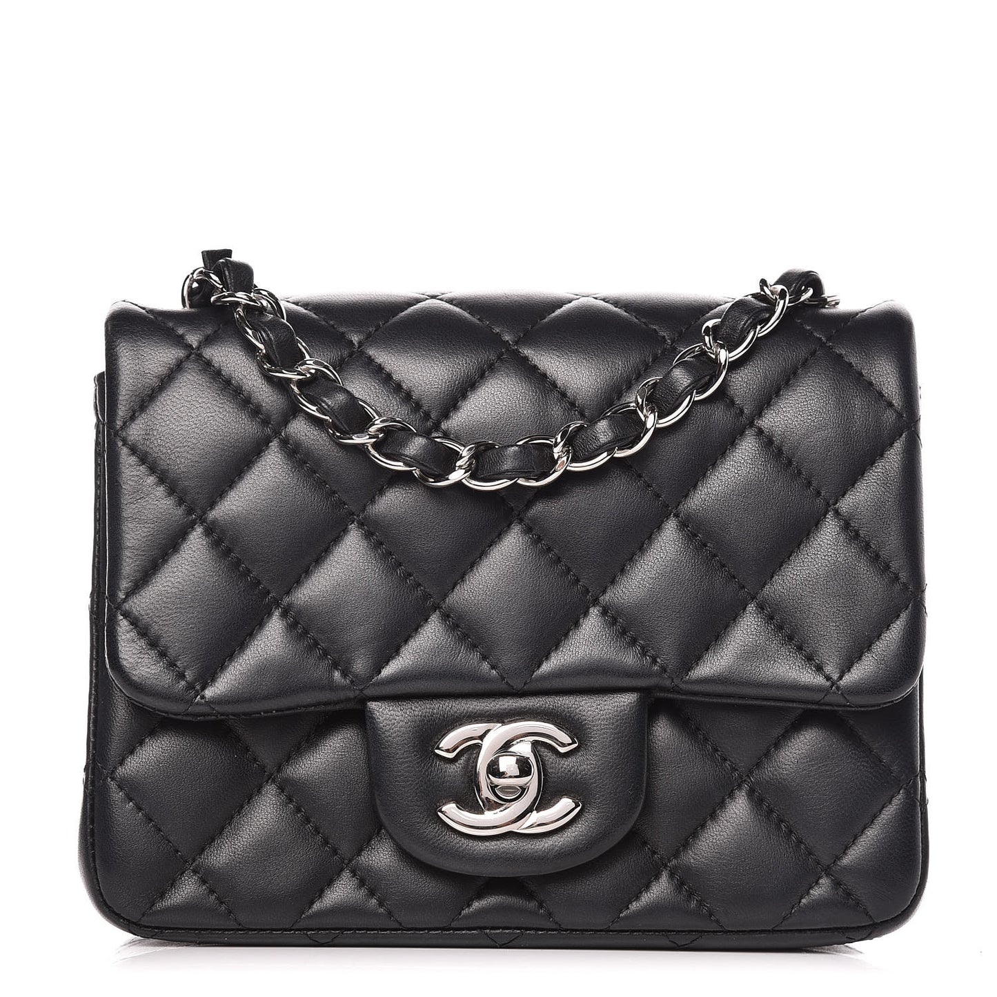 Lambskin Quilted Mini Square Flap Black