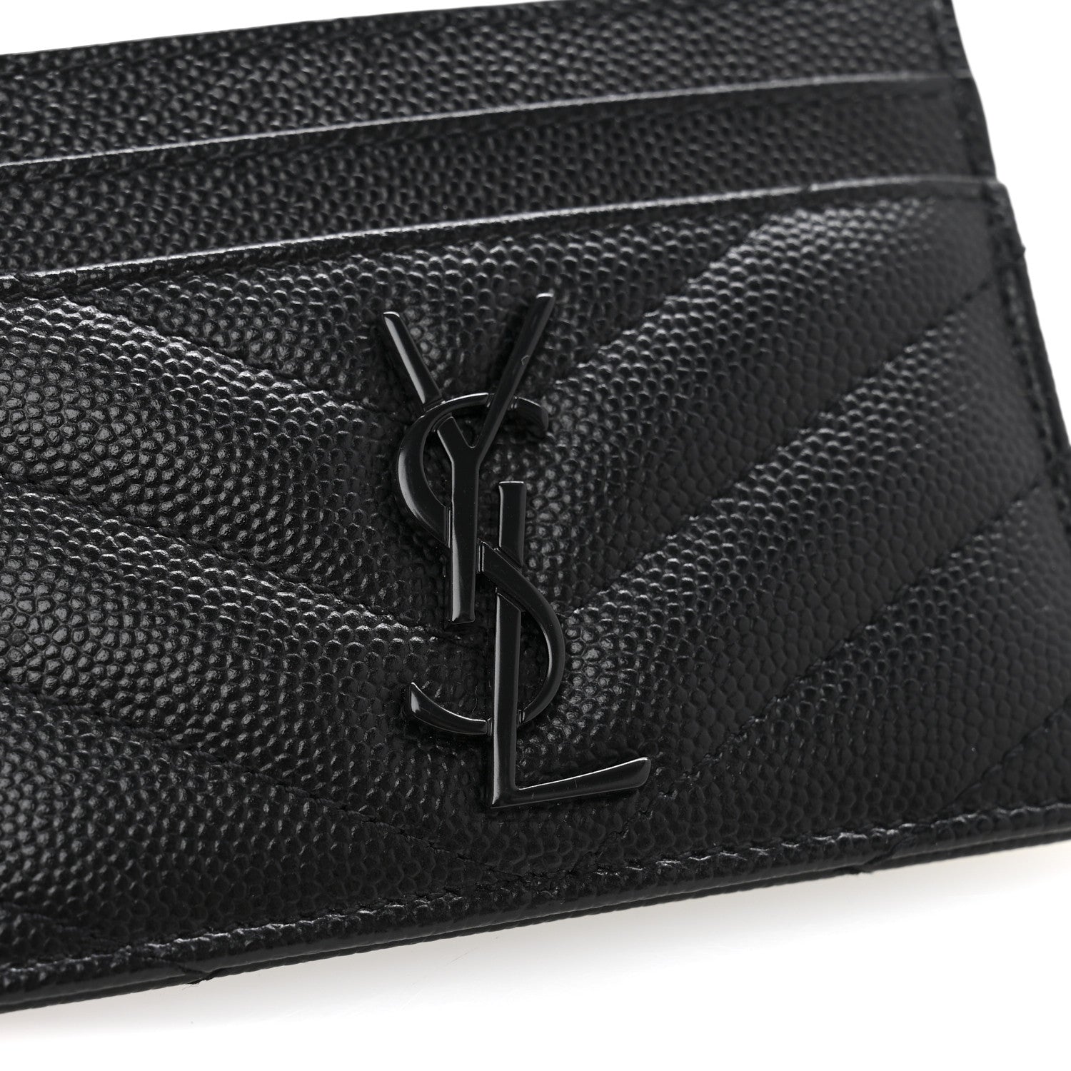 Saint Laurent Grain De Poudre Matelasse Chevron Monochrome Monogram Credit Card Case Black 8 of 10