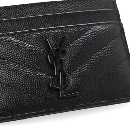 Saint Laurent Grain De Poudre Matelasse Chevron Monochrome Monogram Credit Card Case Black 8 of 10