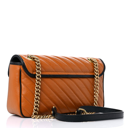 Gucci Vintage Effect Calfskin Matelasse Diagonal Small Torchon GG Marmont Shoulder Bag Cognac Black 3 of 10