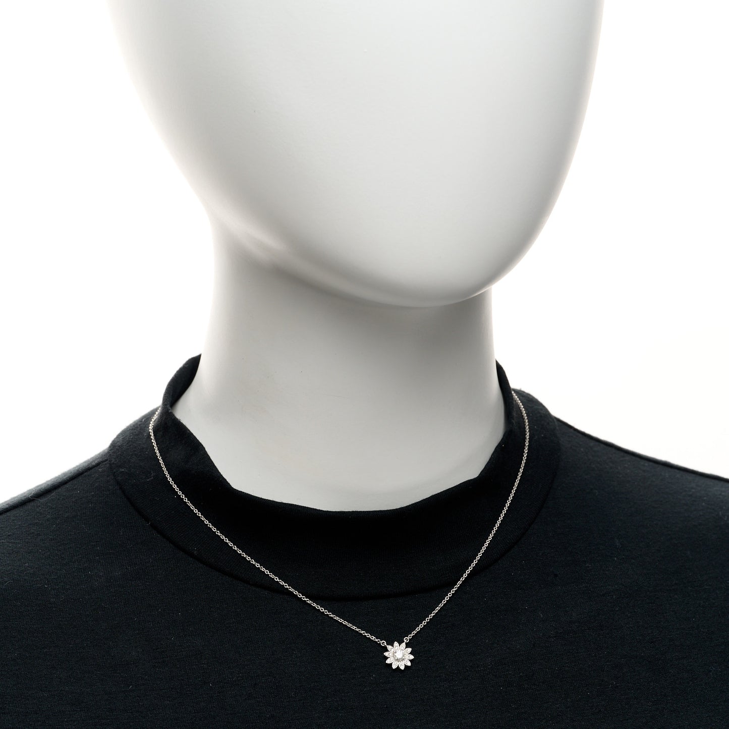 Platinum Diamond Small Sunflower Pendant Necklace