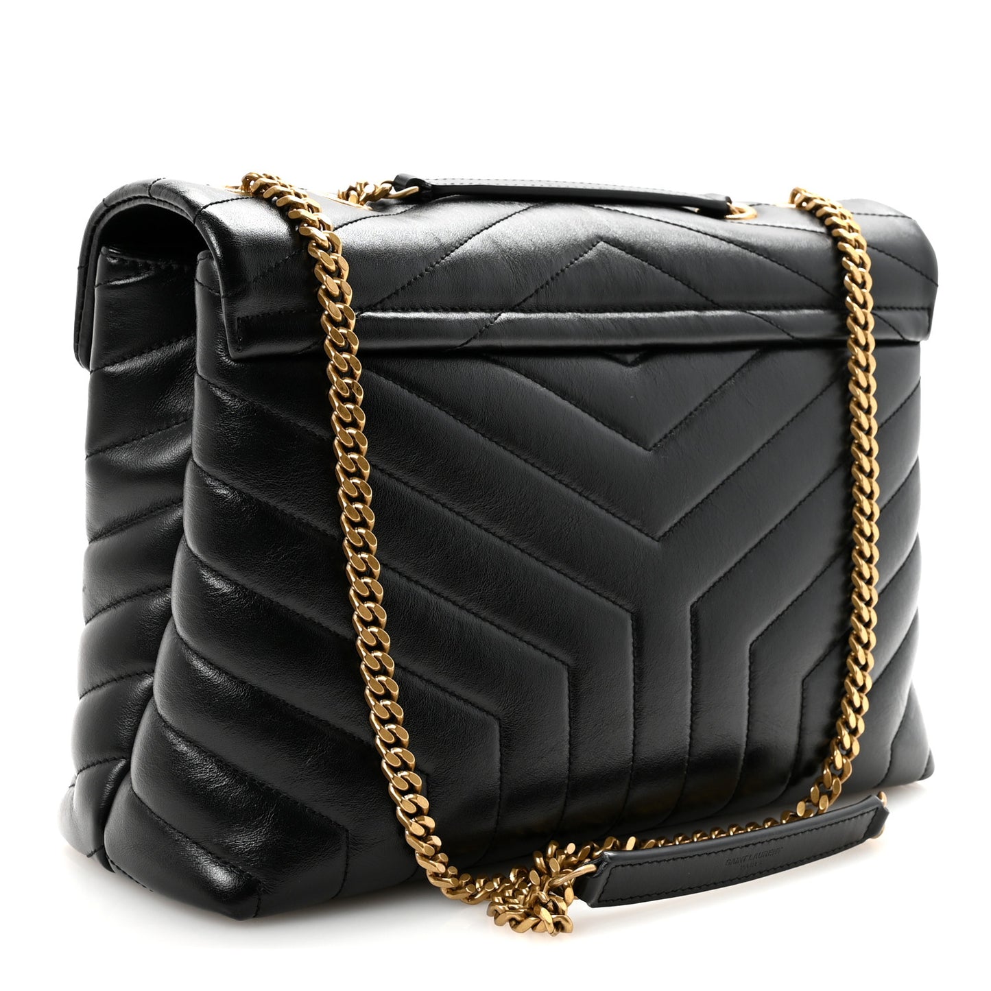Calfskin Y Quilted Monogram Medium Loulou Chain Satchel Black