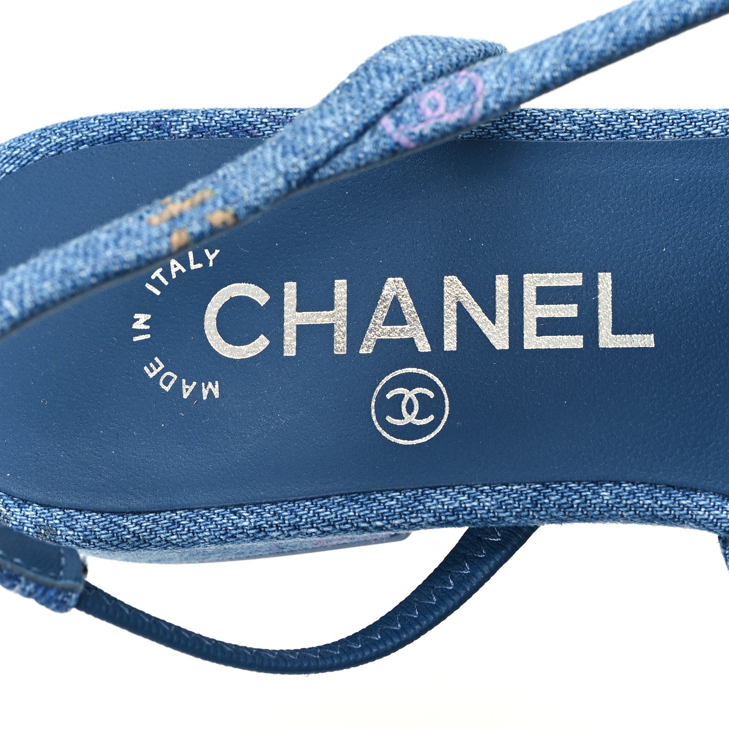 Chanel Denim Printed Denim Mood Cap Toe CC Slingback Flats 37 Light Blue Multicolor 8 of 9