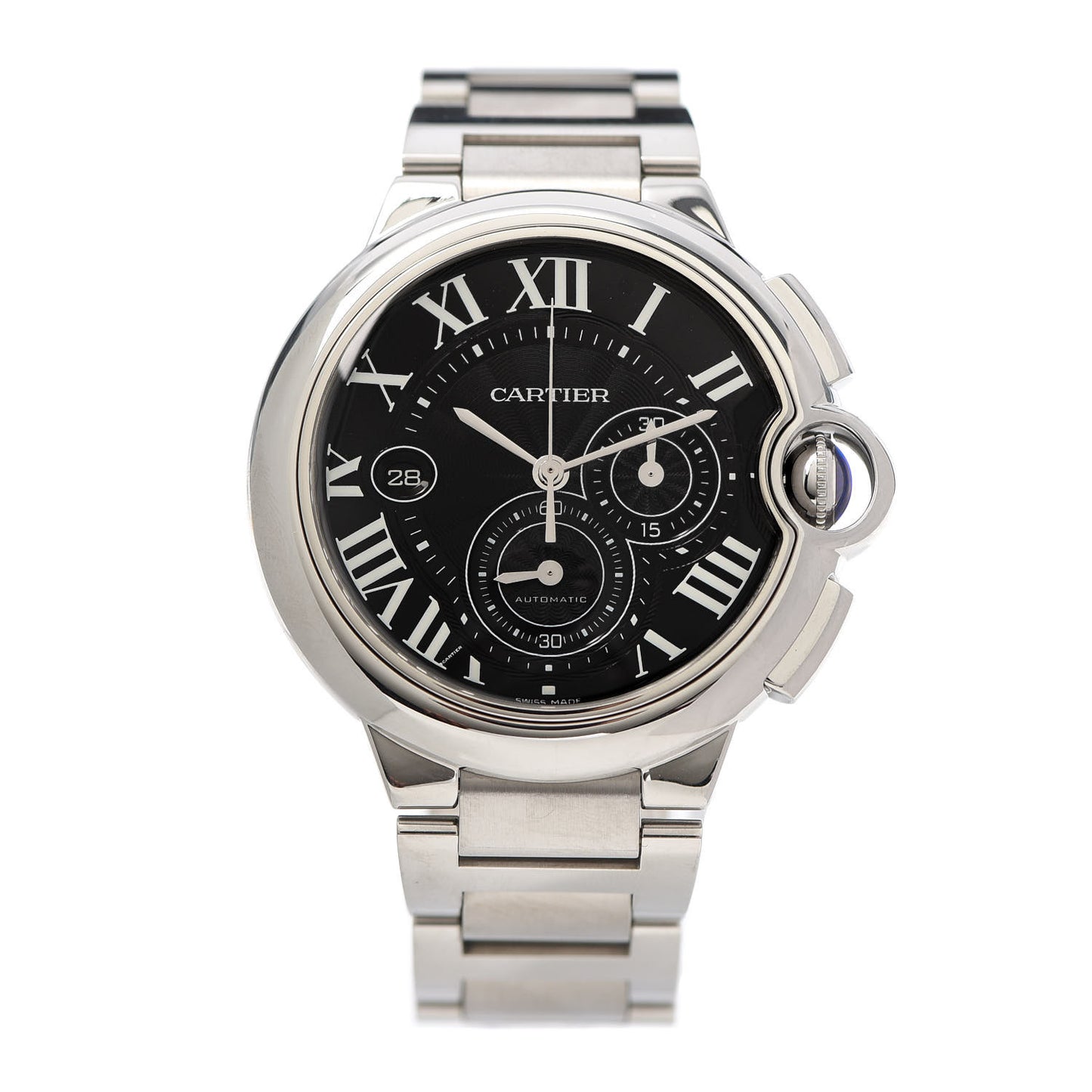 Stainless Steel 44mm Ballon Bleu De Cartier Chronograph Automatic Watch Black