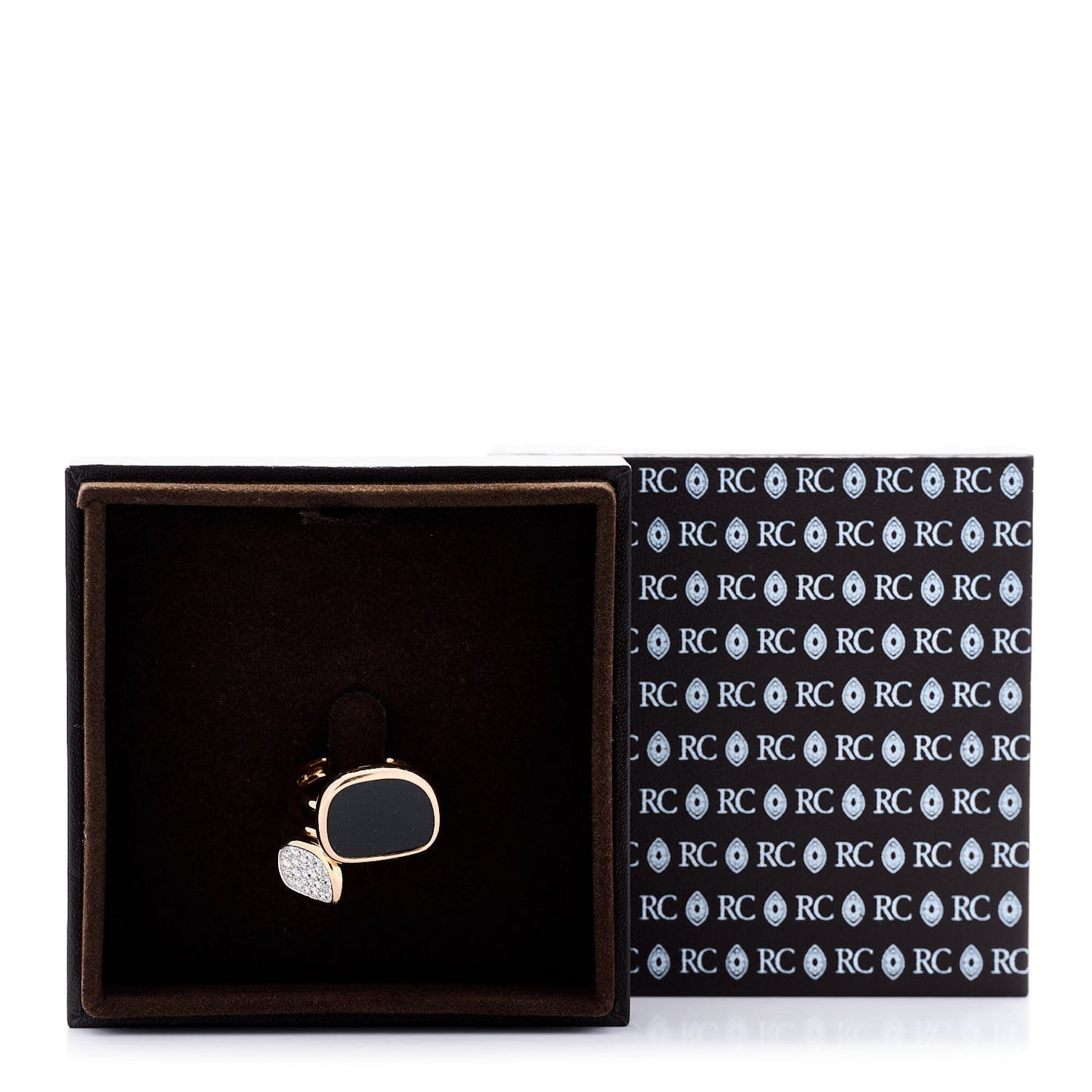 18K Rose Gold Diamond Black Onyx Amphibole Ring 53 6.5