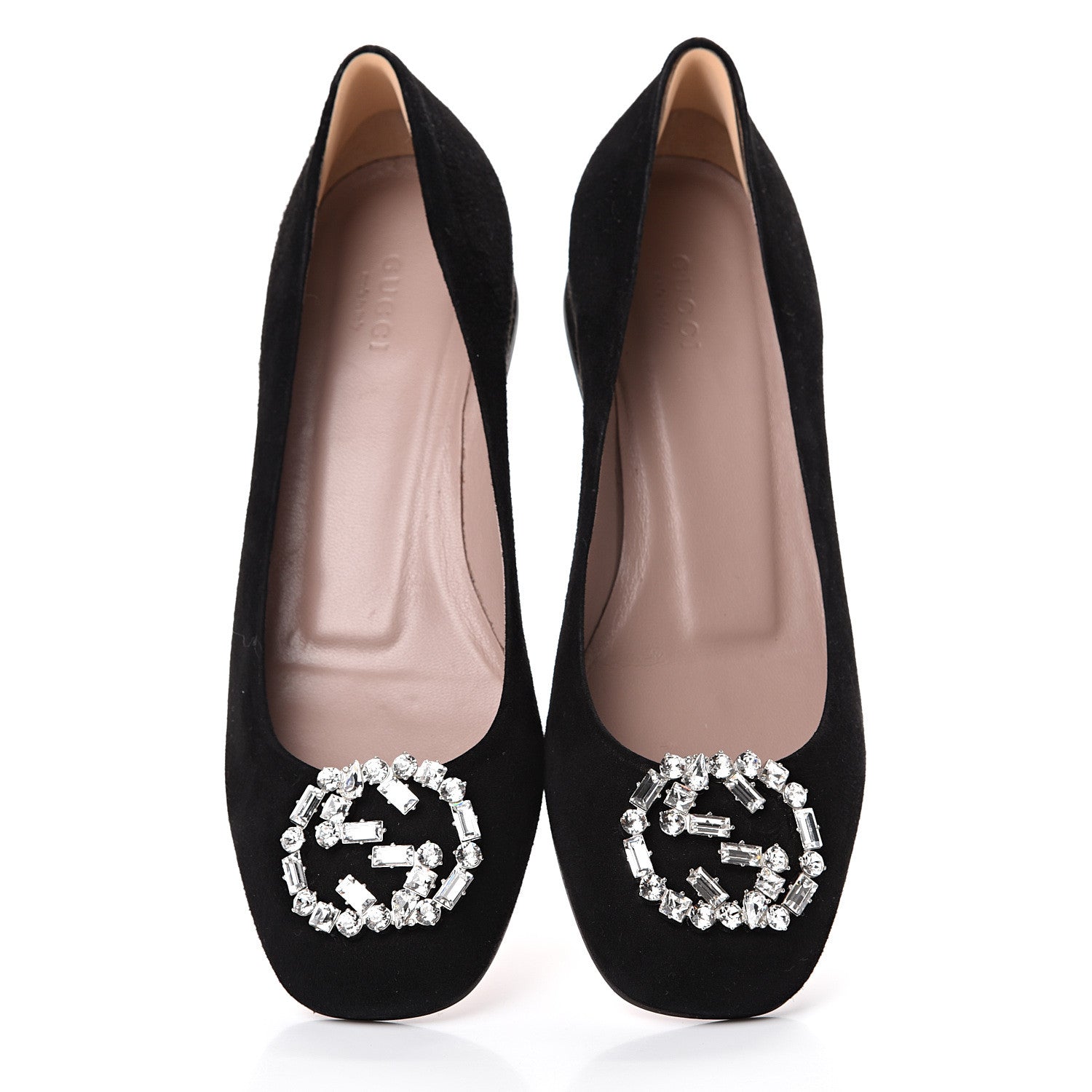 Gucci Suede Crystal Interlocking G Low Heel Pumps 38.5 Black 5 of 9