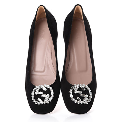 Gucci Suede Crystal Interlocking G Low Heel Pumps 38.5 Black 5 of 9