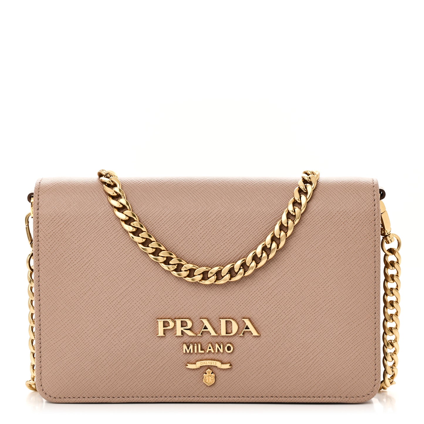 Saffiano Lux Metal Logo Mini Flap Chain Shoulder Bag Cammeo